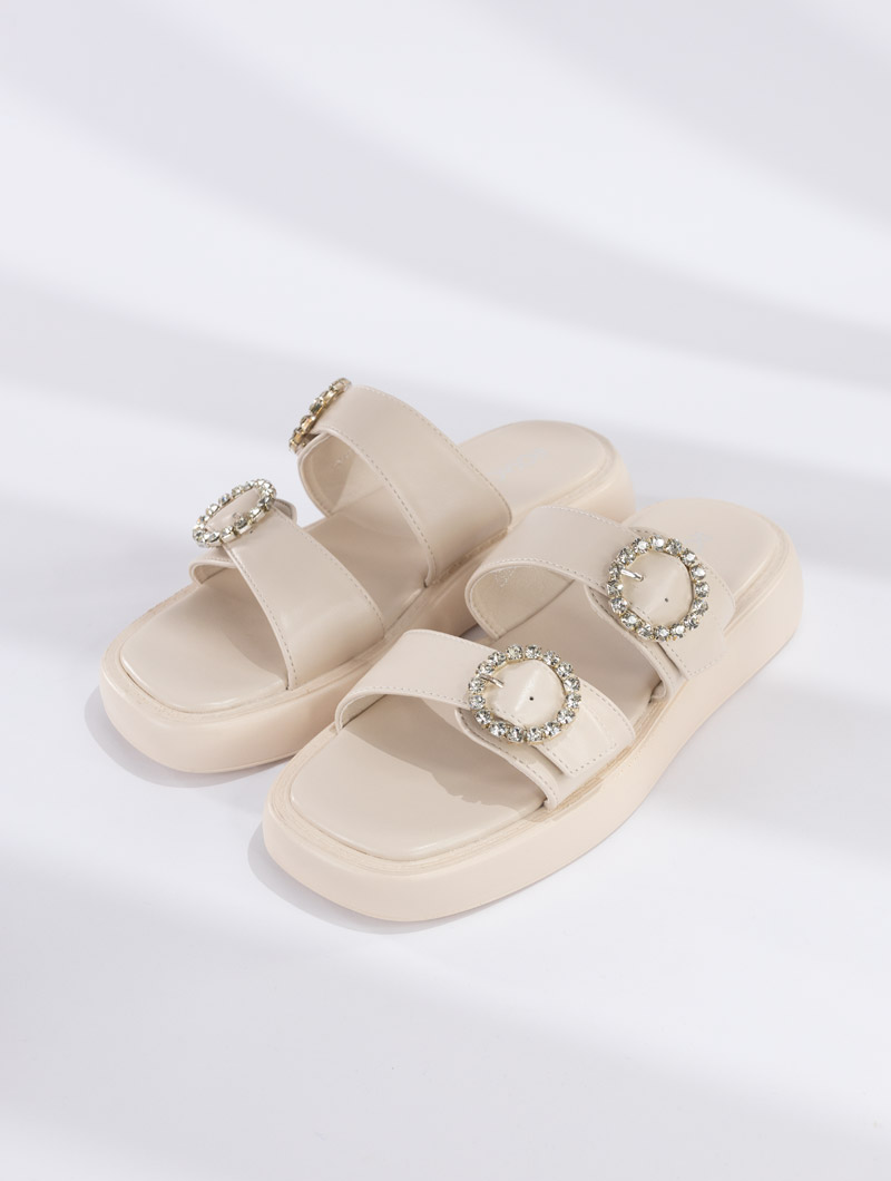 Mules à deux boucles en strass